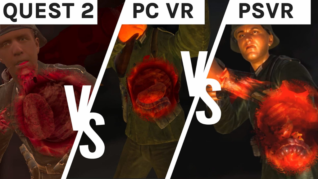 Comparaison graphique de Sniper Elite VR - Quest 2 vs PSVR vs PC 