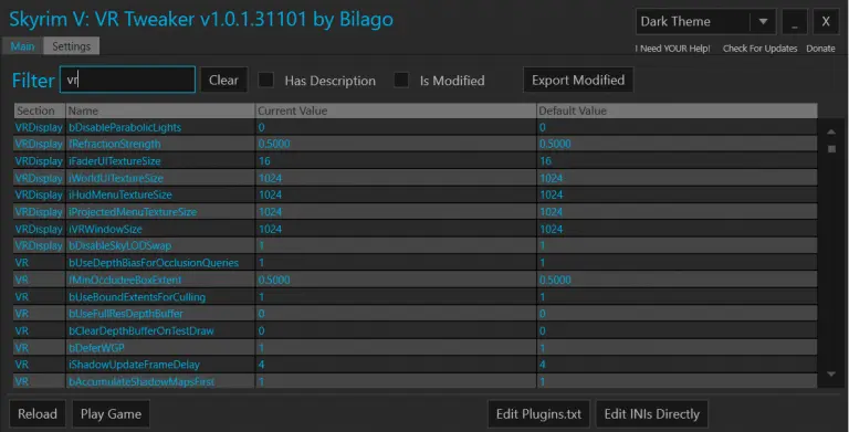 mods Skyrim VR  - Tweaker